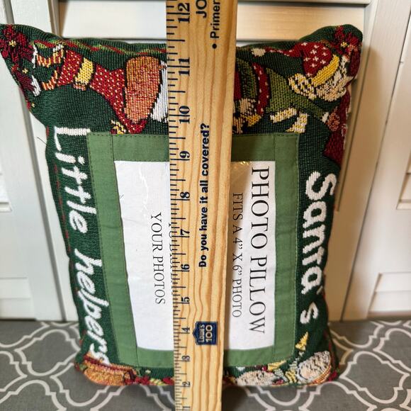 Vintage Christmas Pillow Frame Tapestry Santas Helpers Elves Collectable 9X12 - Picture 3 of 7